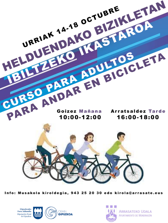 Curso gratuito dirigido a personas adultas para aprender a andar en bicicleta