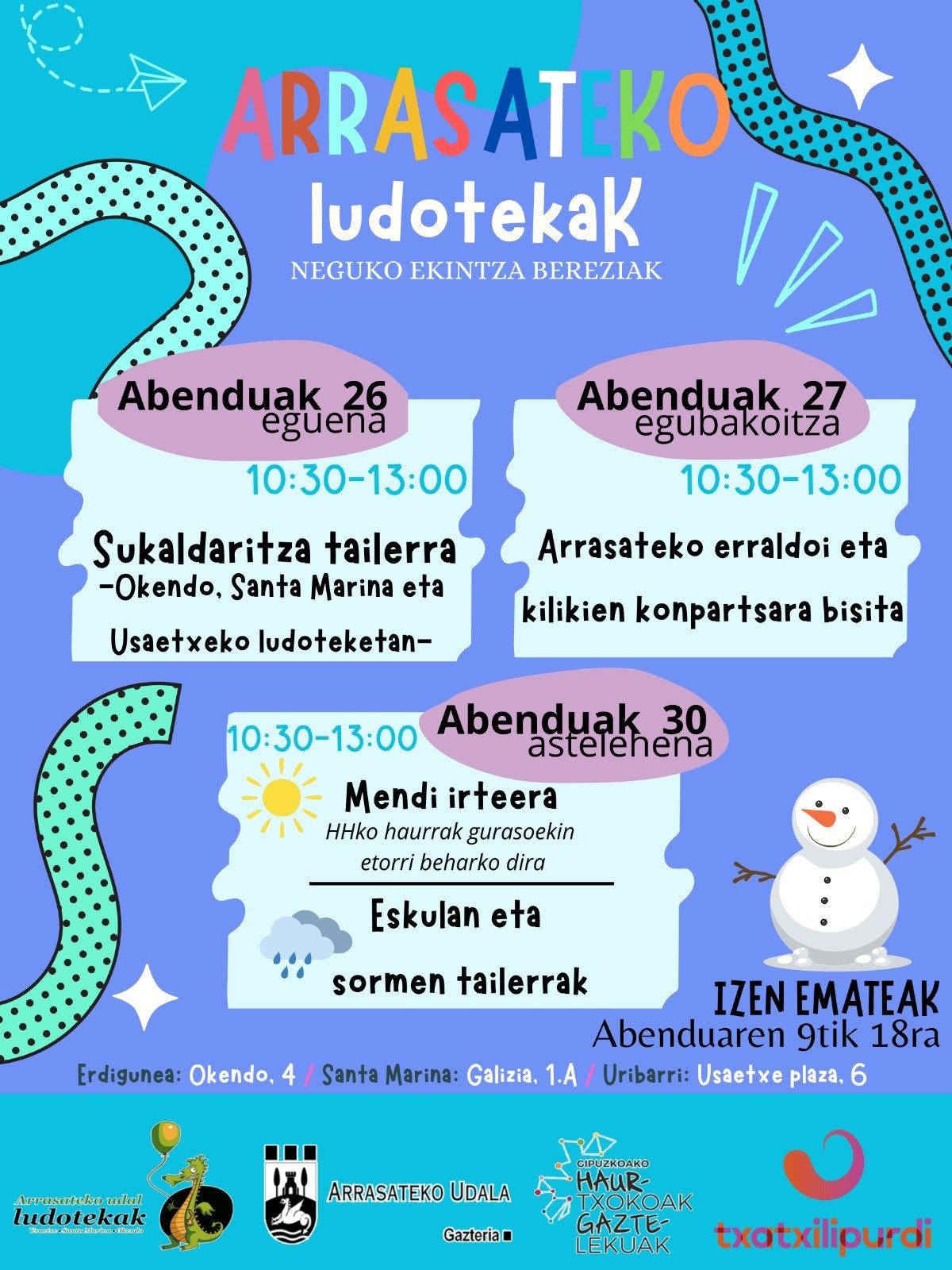 Badatoz neguko ekintza bereziak ludoteketara!
