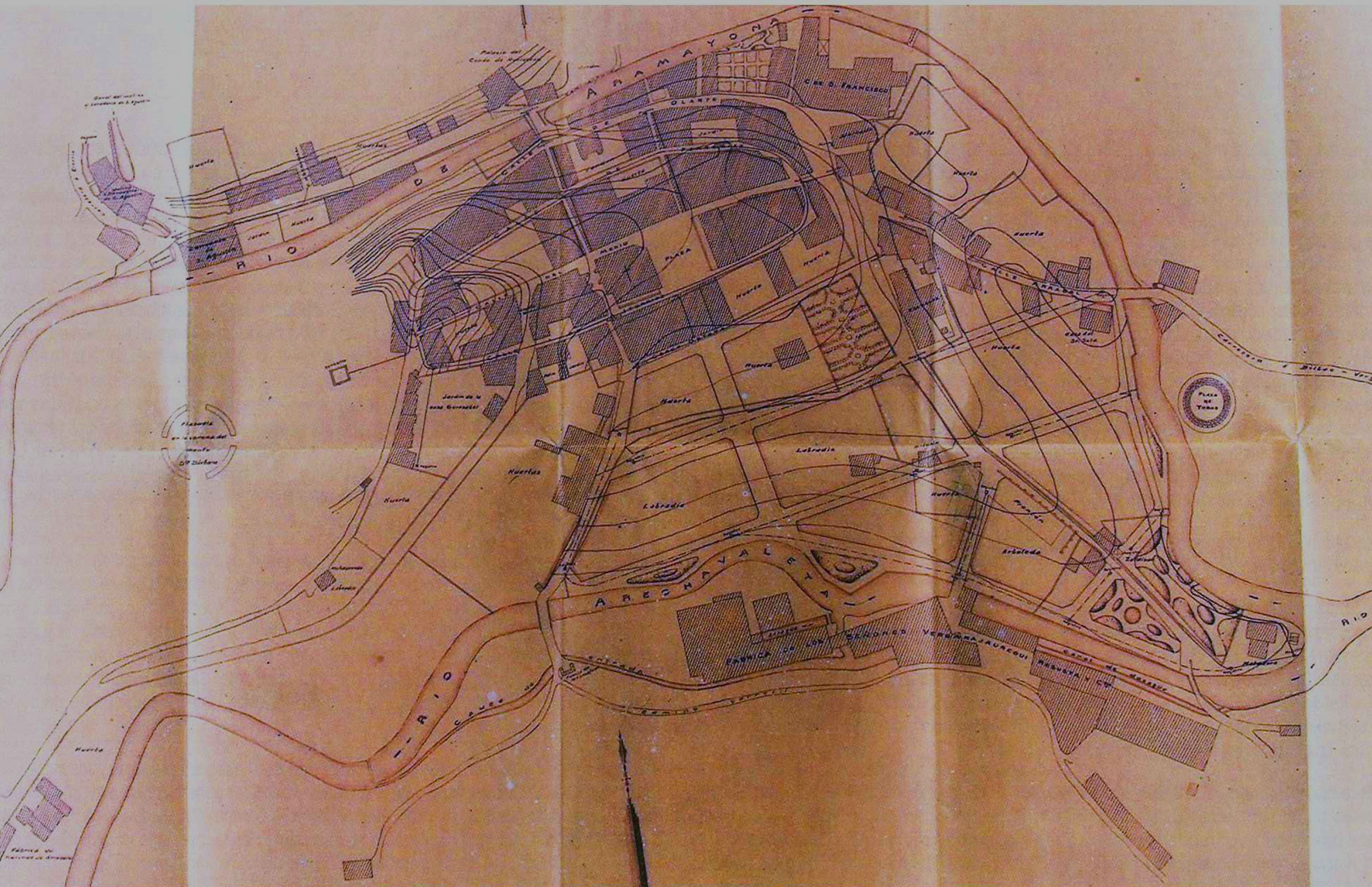 Plano de 1905 donde aparece el frontón de Zaldibar.