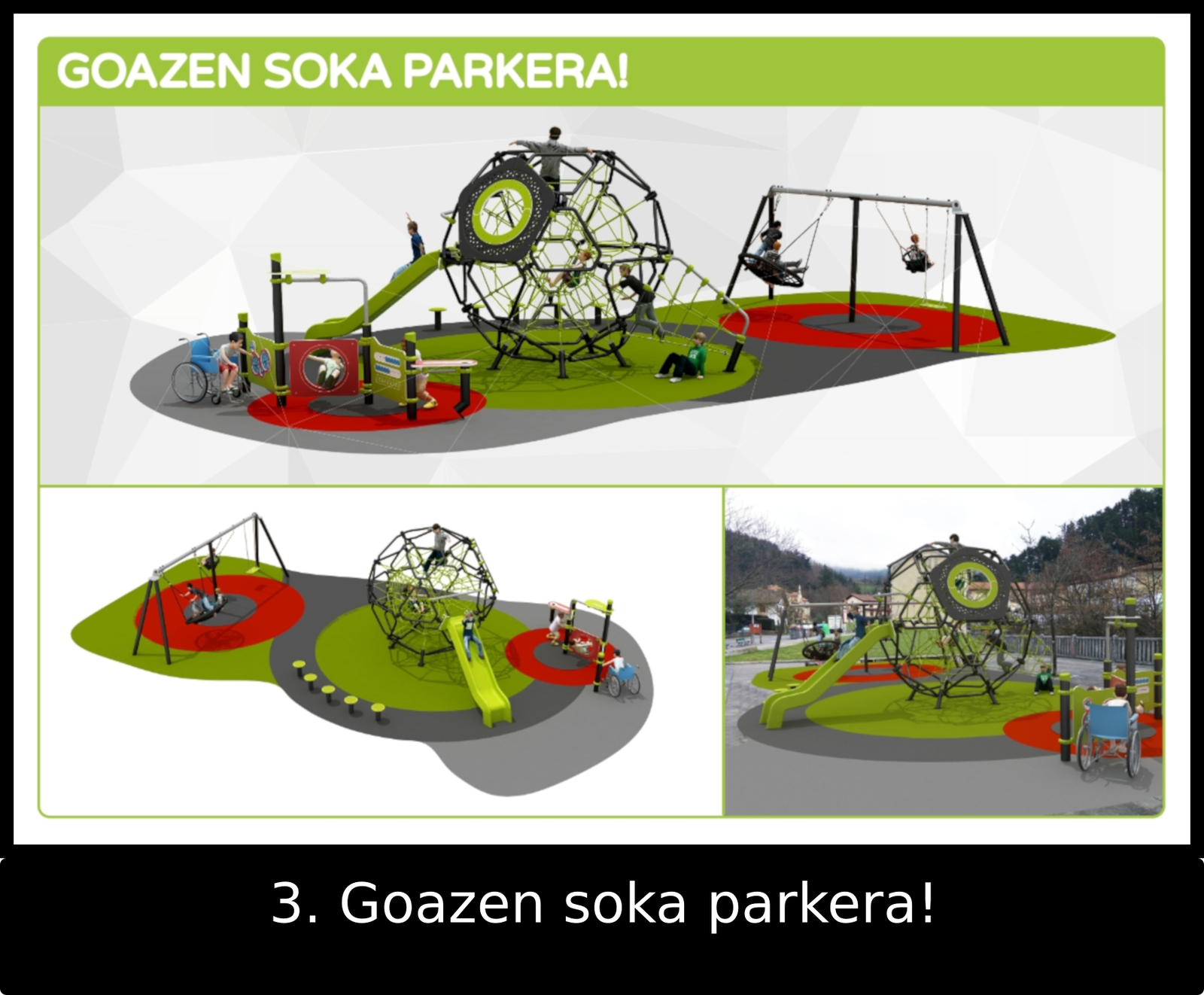 “Goazen soka parkera!” ha sido el diseño más votado por la ciudadanía arrasatearra para renovar el parque de Gesalibar