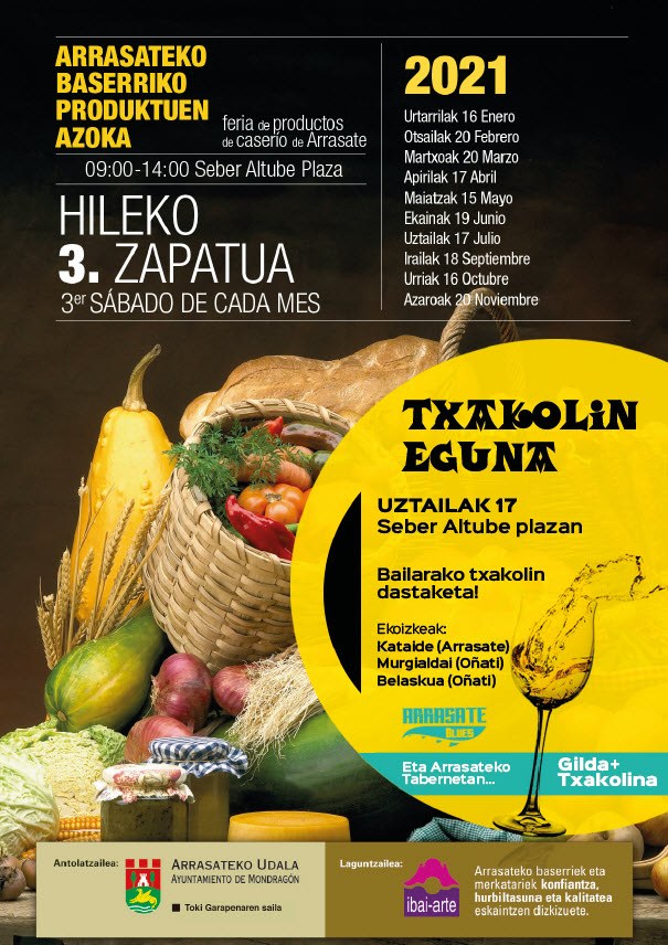 El 17 de julio se celebrará el Día del Txakolí en el mercado de baserritarras de Arrasate