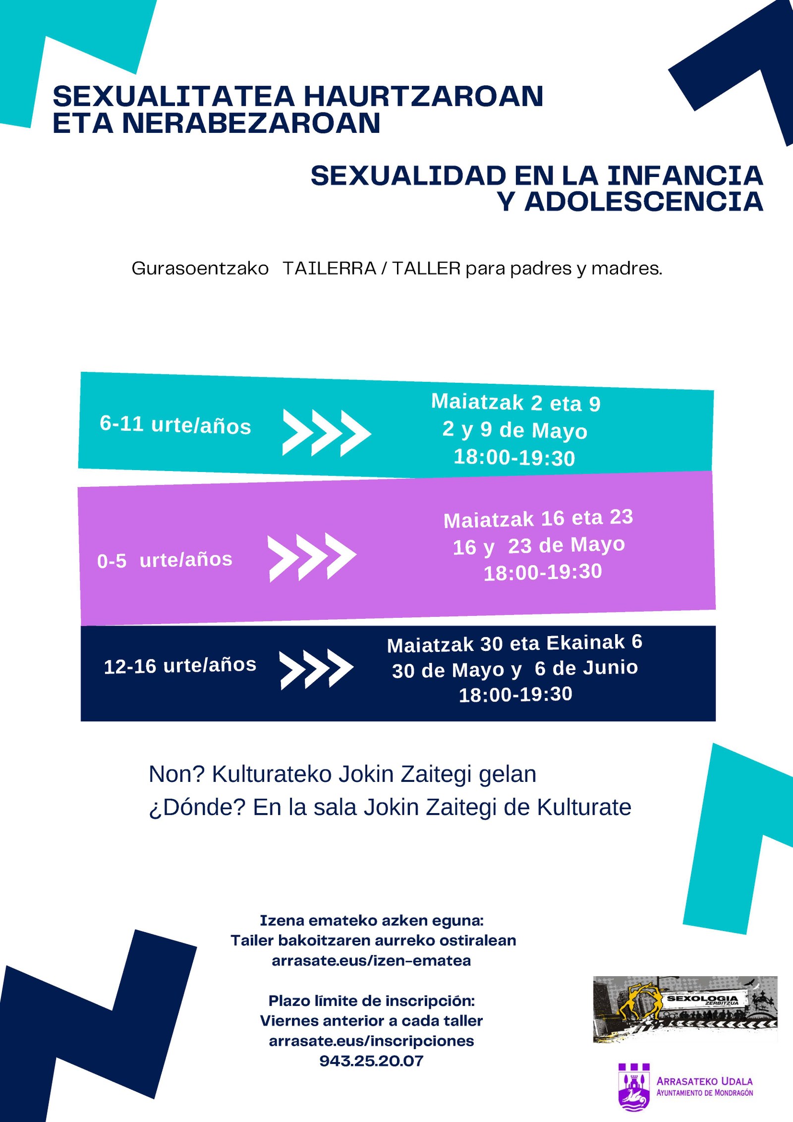 El Ayuntamiento de Arrasate organiza talleres para padres y madres sobre la 'sexualidad en la infancia y la adolescencia'