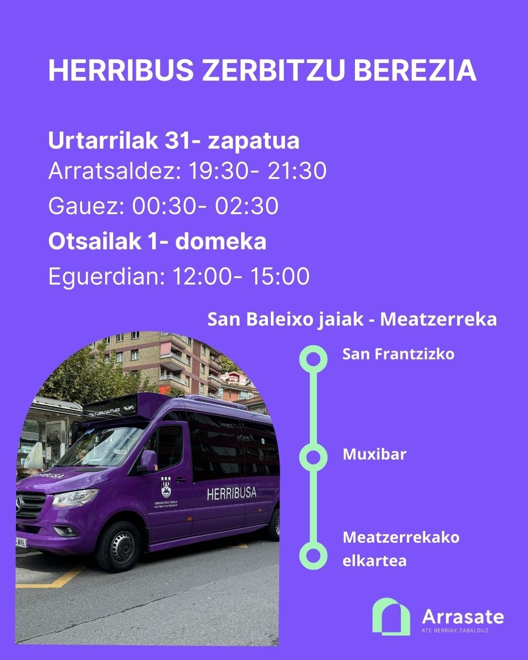 El Ayuntamiento habilitará este fin de semana un servicio especial de autobuses para subir a Meatzerreka por las fiestas de San Baleixo