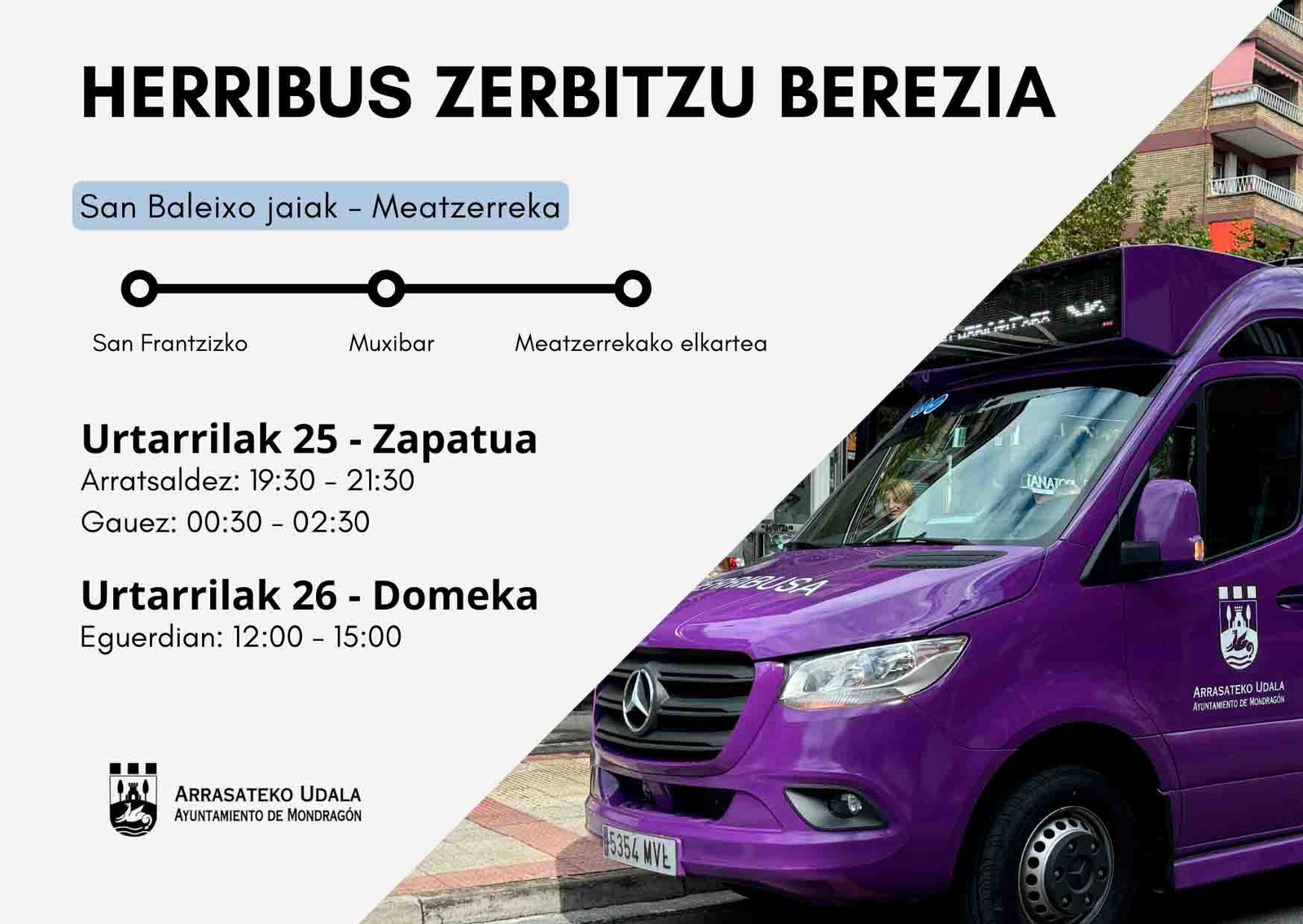 El Ayuntamiento habilitará este fin de semana un servicio especial de autobuses para subir a Meatzerreka por las fiestas de San Baleixo