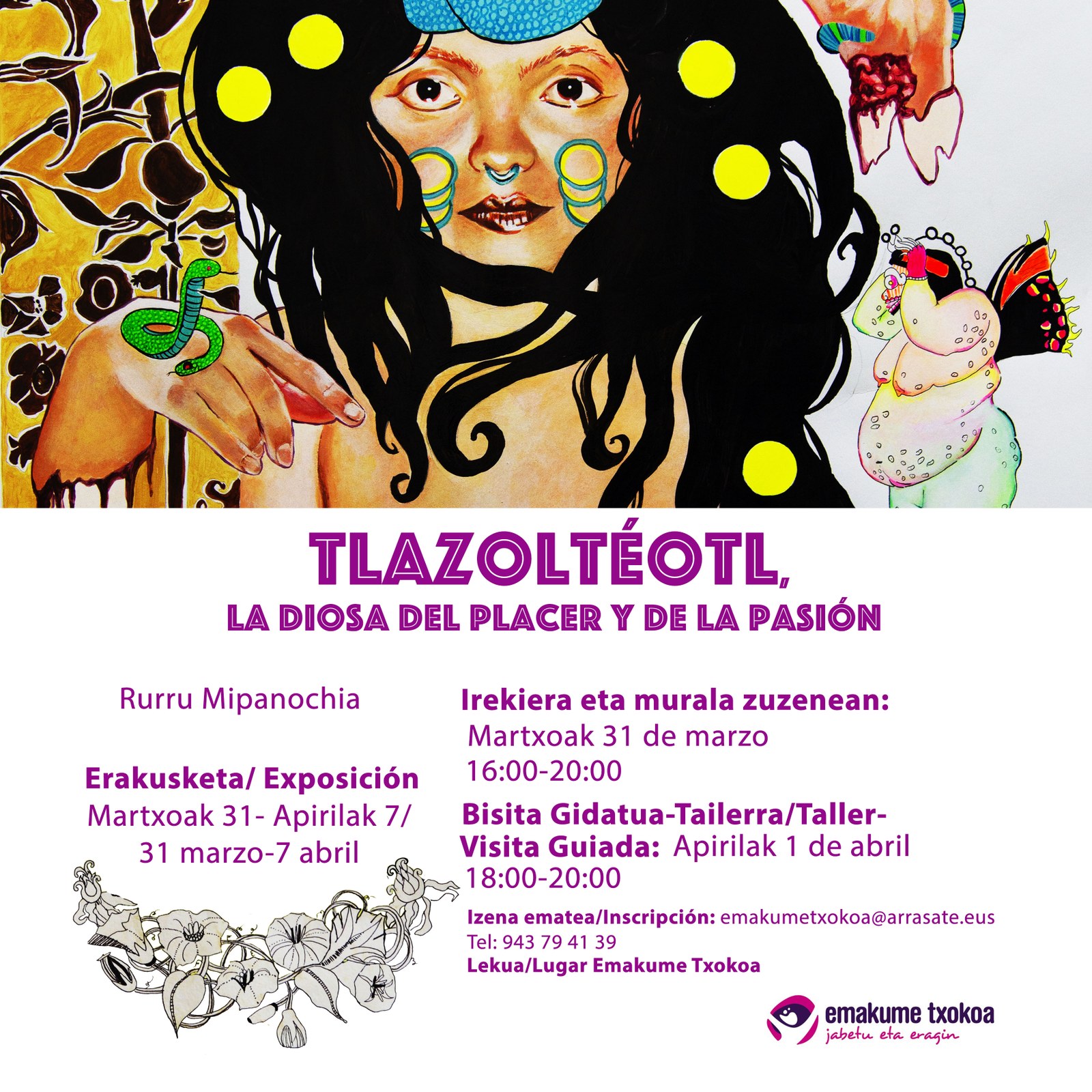 Emakume Txokoa acoge la exposición 'Tlazoltéotl, la diosa del placer y la pasión' del 31 de marzo al 7 de abril