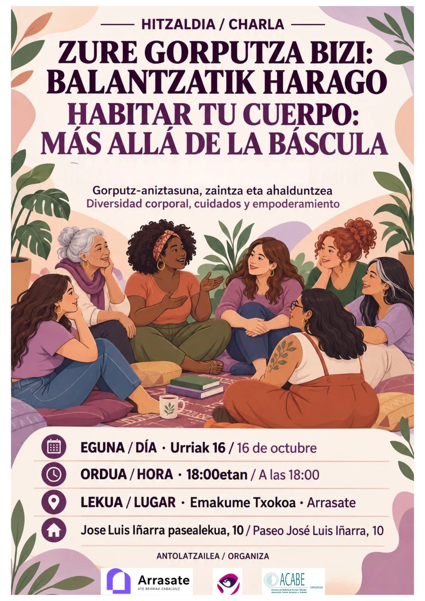 La asociación ACABE ofrecerá el 16 de octubre en Emakume Txokoa la charla “Habitar tu cuerpo: más allá de la báscula”