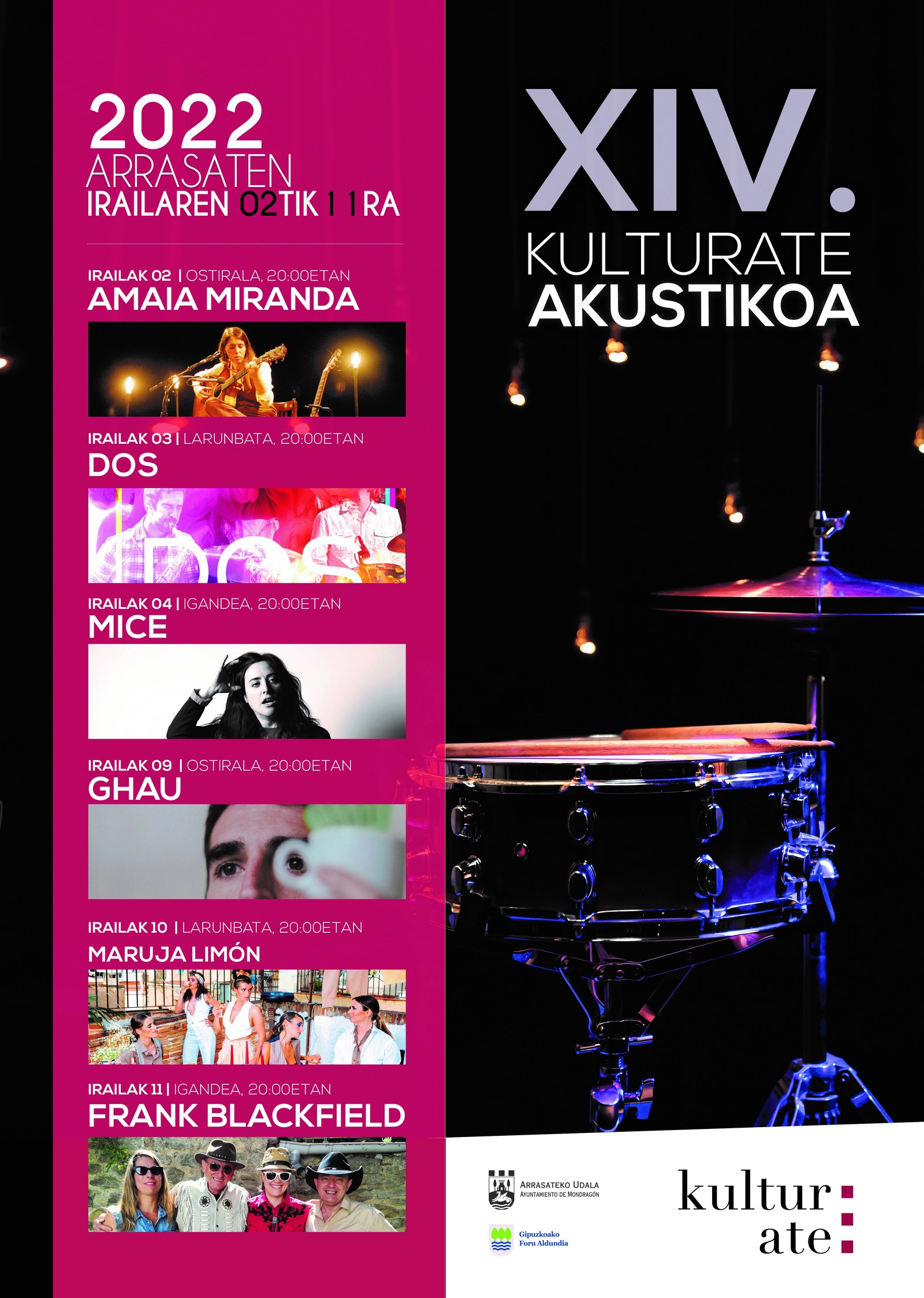 La XIV edición de Kulturate Akustikoa se celebrará del 2 al 11 de septiembre
