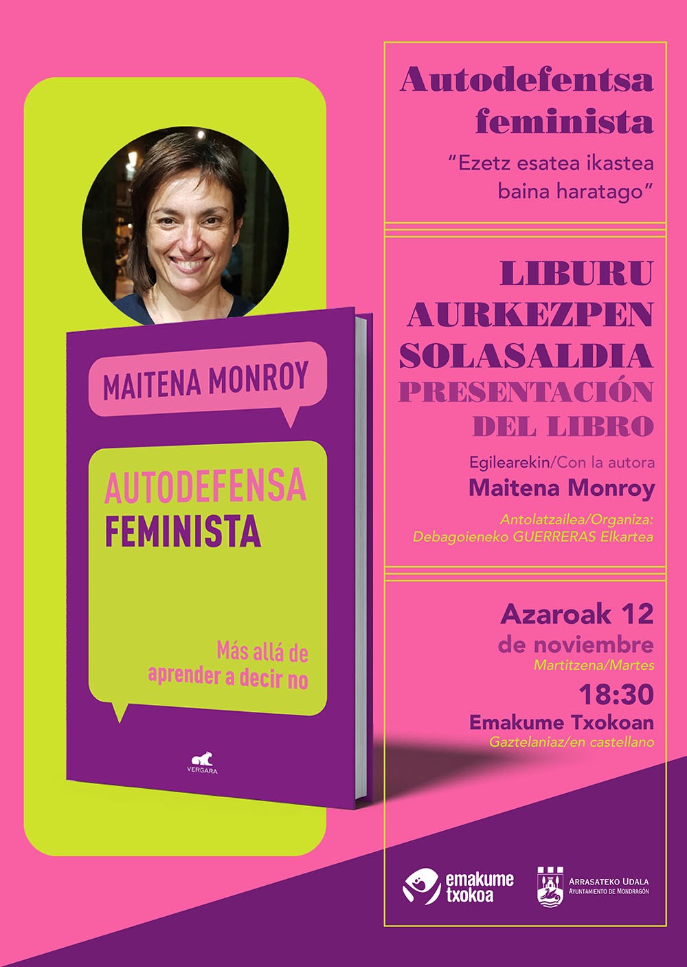 Maitena Monroy presenta el libro "Autodefensa feminista: más allá de aprender a decir no", de la mano de Emakume Txokoa