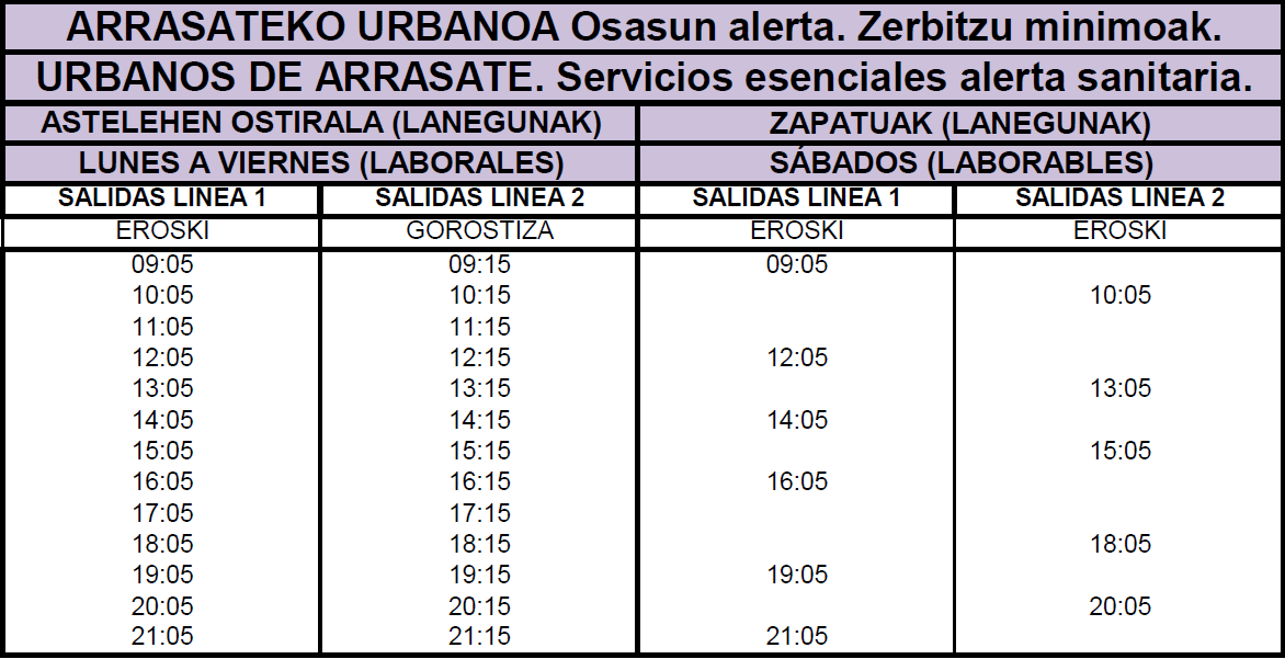 Nuevos horarios del autobús urbano - alerta sanitaria
