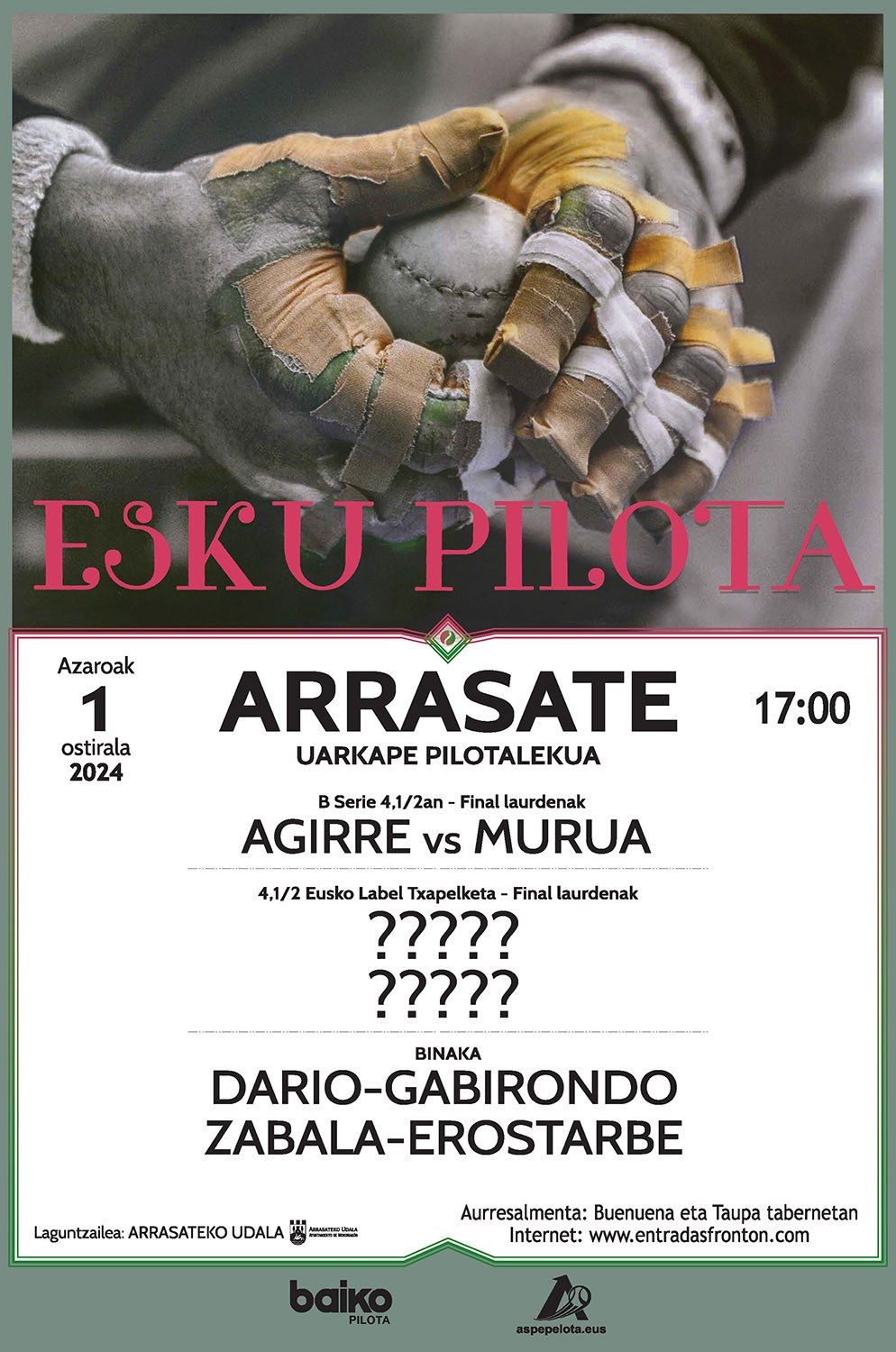 4,1/2ko Eusko Label Pilota Txapelketako final laurdenetarako partidaren sarrerak salgai daude Buenuena eta Taupa tabernetan
