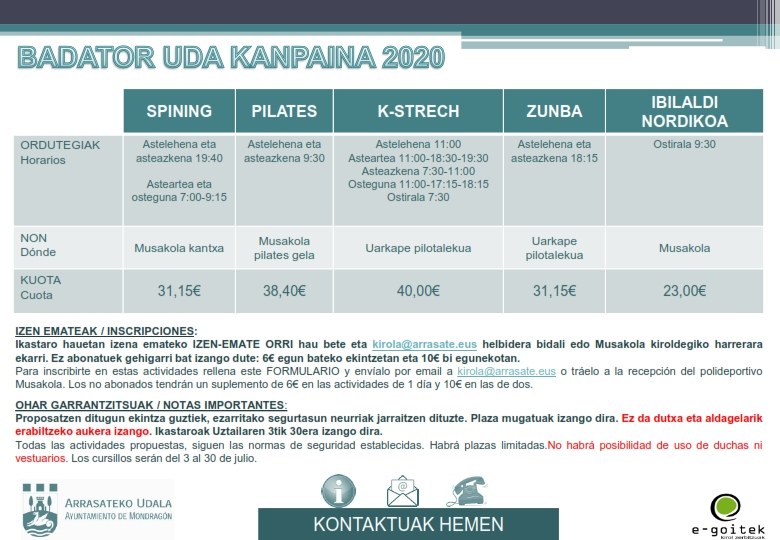 Arrasateko udako kirol ikastaroetan izena emateko epea zabalik