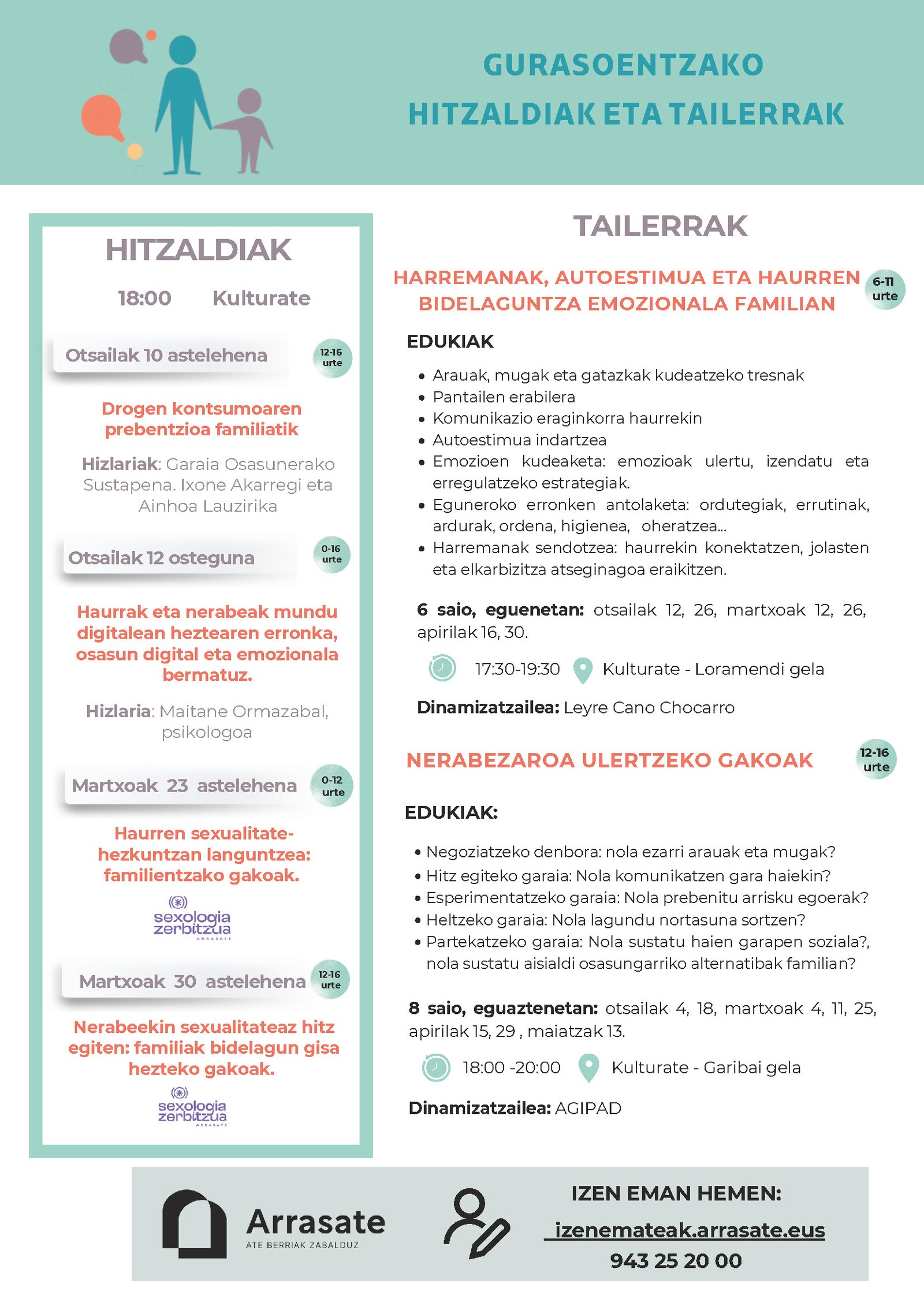 Arrasateko Udalak gurasoentzako hitzaldiak eta tailerrak antolatu ditu haurren eta nerabeen heziketaren inguruko gaiak lantzeko
