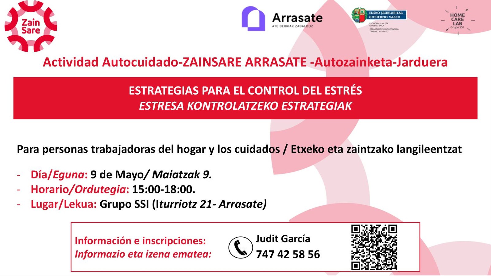 Arrasateko Udalak zaintzaileei zuzendutako "Estresa kontrolatzeko estrategiak" tailerra antolatu du