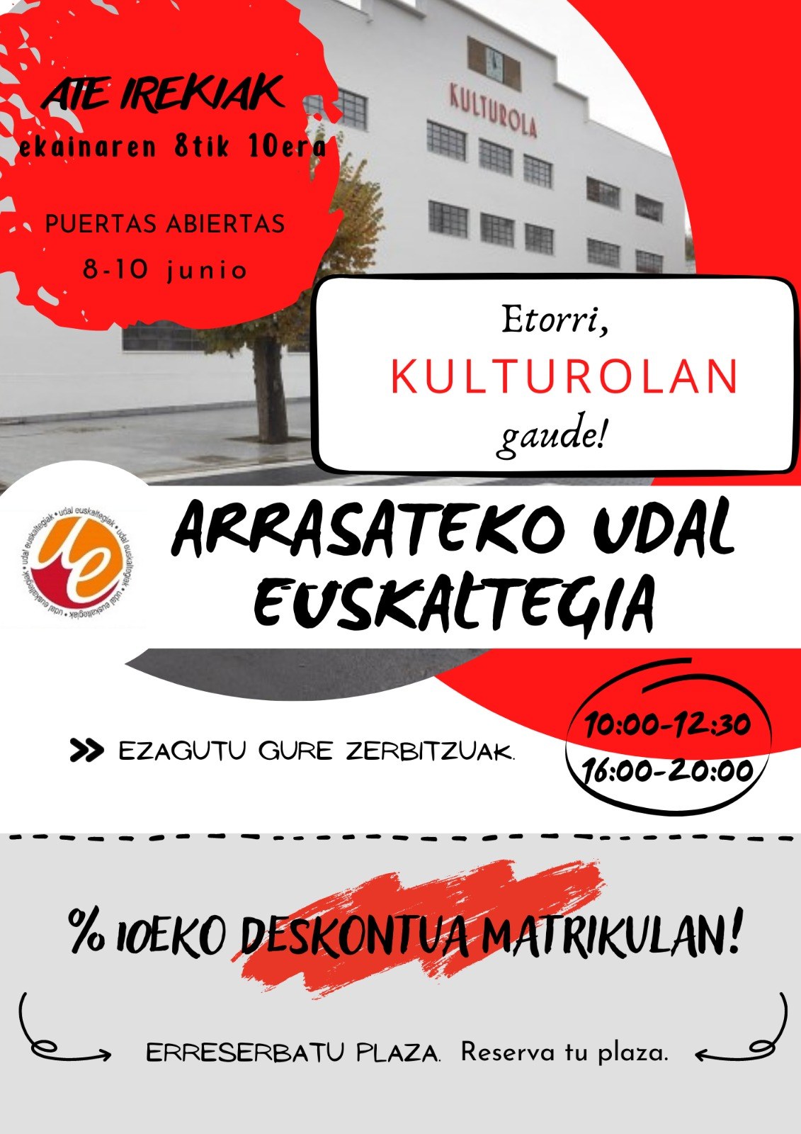 Udal Euskategiak ate irekiak antolatu ditu ekainaren 8tik 10era, Kulturolako espazio berria ezagutzeko