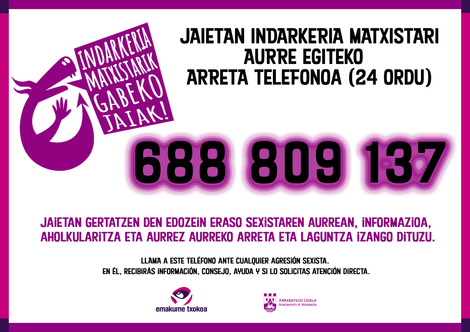 Emakume Txokoak hainbat baliabide  jarri ditu abian Maritxu Kajoi egunerako, urriak 7, indarkeria matxistei aurre egiteko
