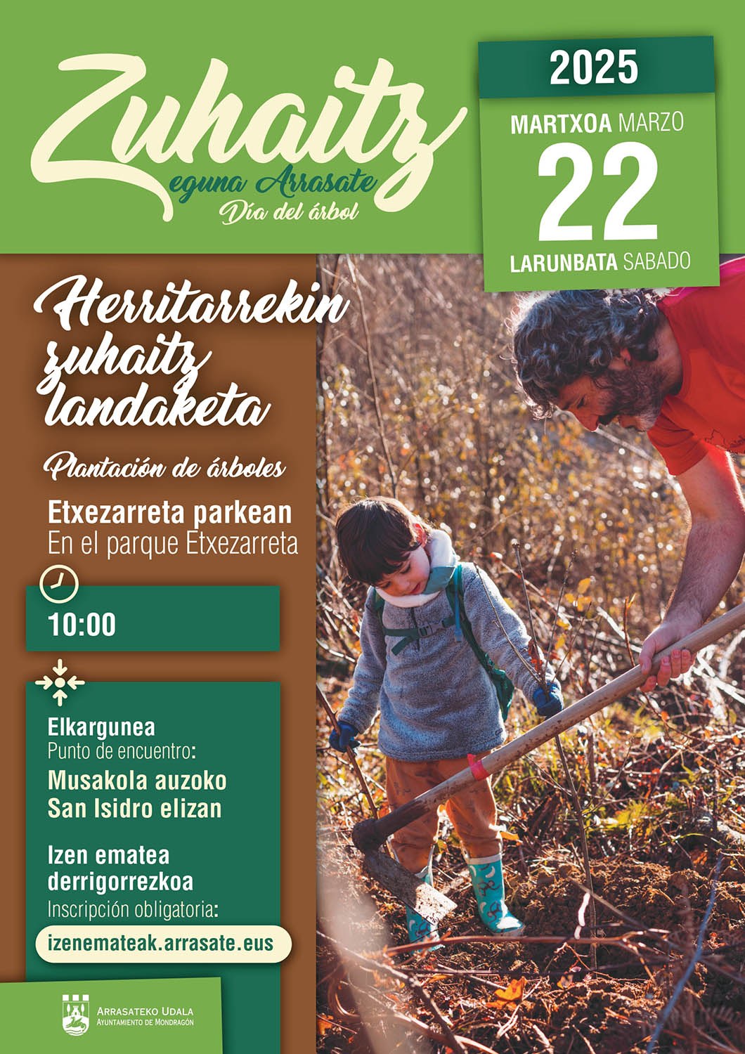 Martxoaren 22an ospatuko da Zuhaitz Eguneko zuhaitz landaketa herrikoia, 400 zuhaitz landatuz